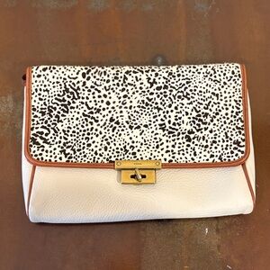 Fossil Cowhide Leather Cream and Black Clutch